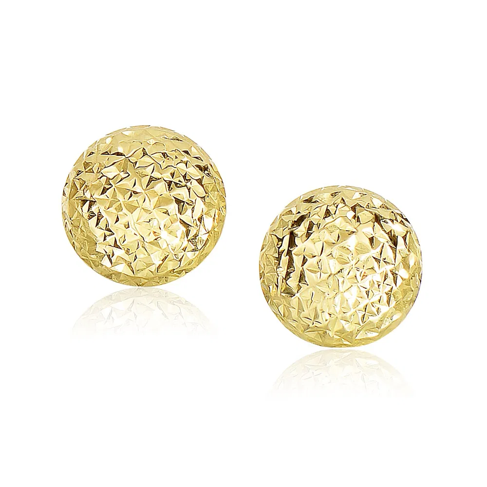 14k Yellow Gold Puff Round Earrings with Diamond Cuts(11mm) - Grocery