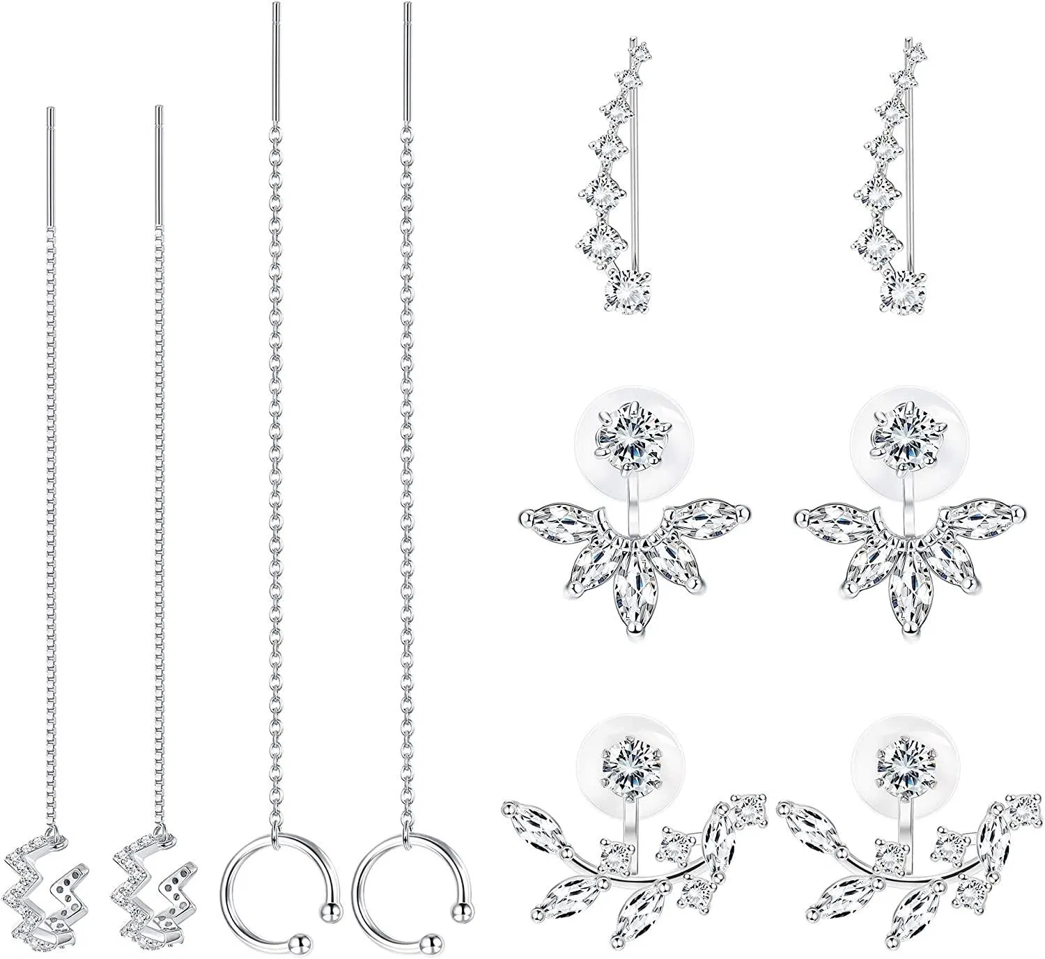 5 Pairs Minimalist Earring For Women Chain Threader Earrings Wrap Tassel Earrings Ear Cuffs Climber Earring Lotus Flower Jackets Earring Set - Grocery