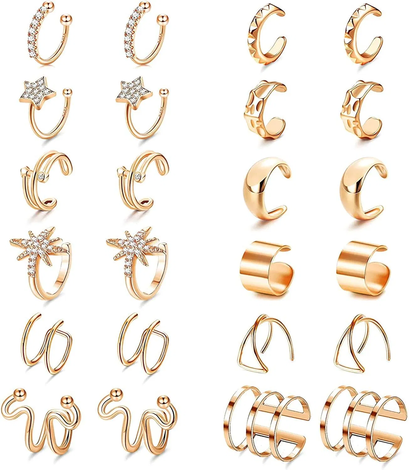 12 Pairs Ear Cuff Helix Cartilage Clip On Earrings for Women Non Piercing Huggie Hoops Earcuffs Set - Grocery