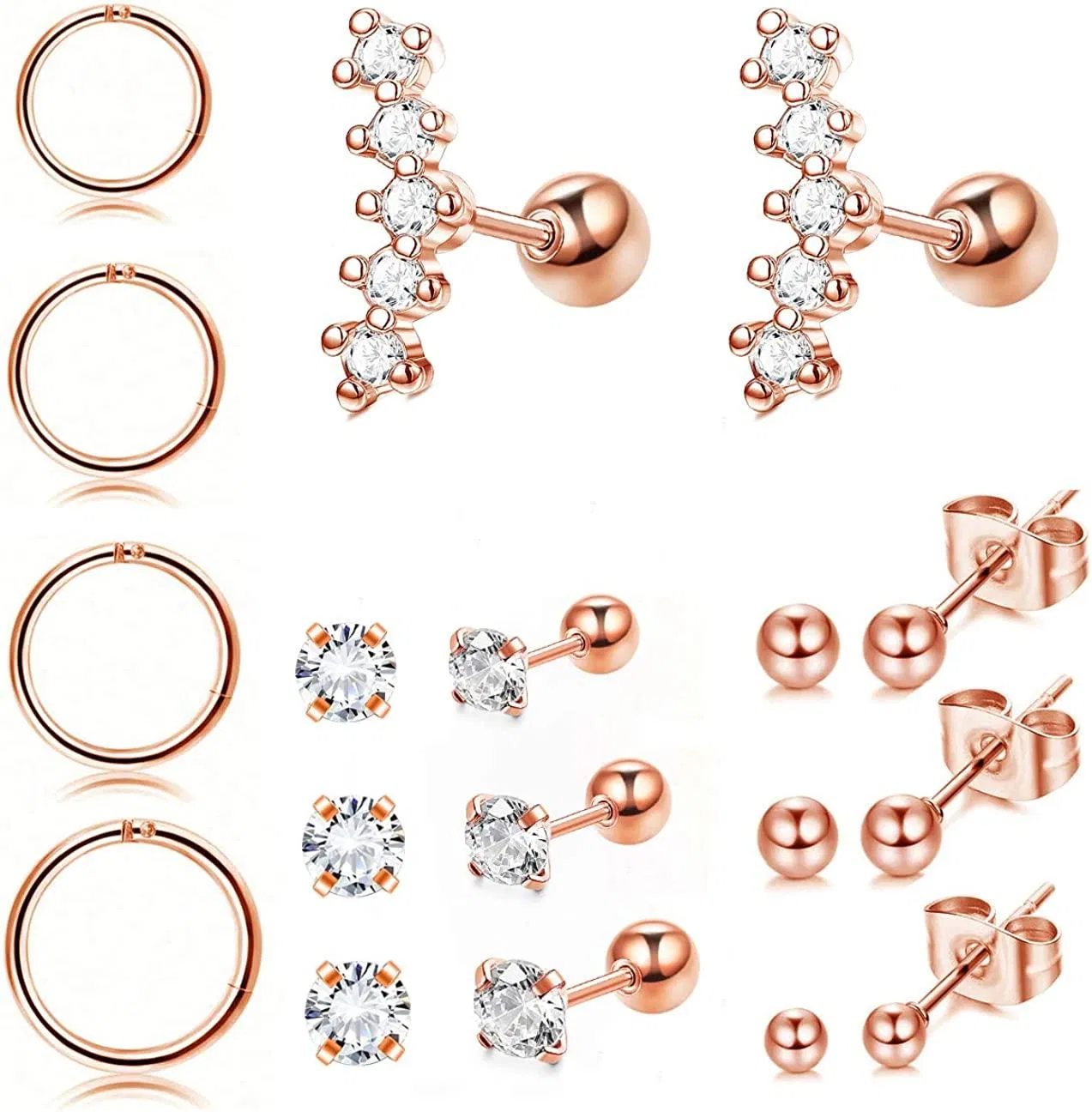 Cartilage Helix Earrings for Women Stainless Tragus Conch Ear Piercing Hoop Huggie Earring CZ Stud Earring 16G - Grocery