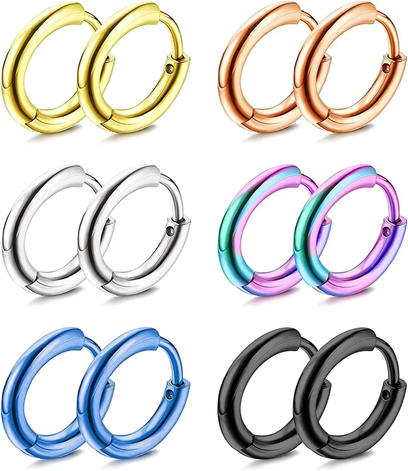 18G 316L Surgical Huggie Hoop Earrings For Women Men Hypoallergenic Colorful Hoop Earrings Cartilage Cuff Tiny Sleeper Hoop Earrings Set Ear Piercing - Grocery