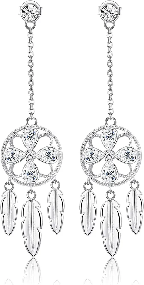 Dream Catcher Earring 925 Sterling Silver Drop Dangle Earring for Woman Beautiful Wishes Gift for Girlfriend - Grocery