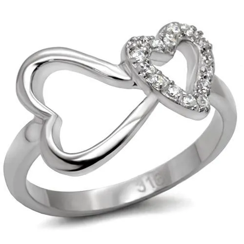 TK077 - High polished (no plating) Stainless Steel Ring with AAA Grade CZ in Clear - Grocery