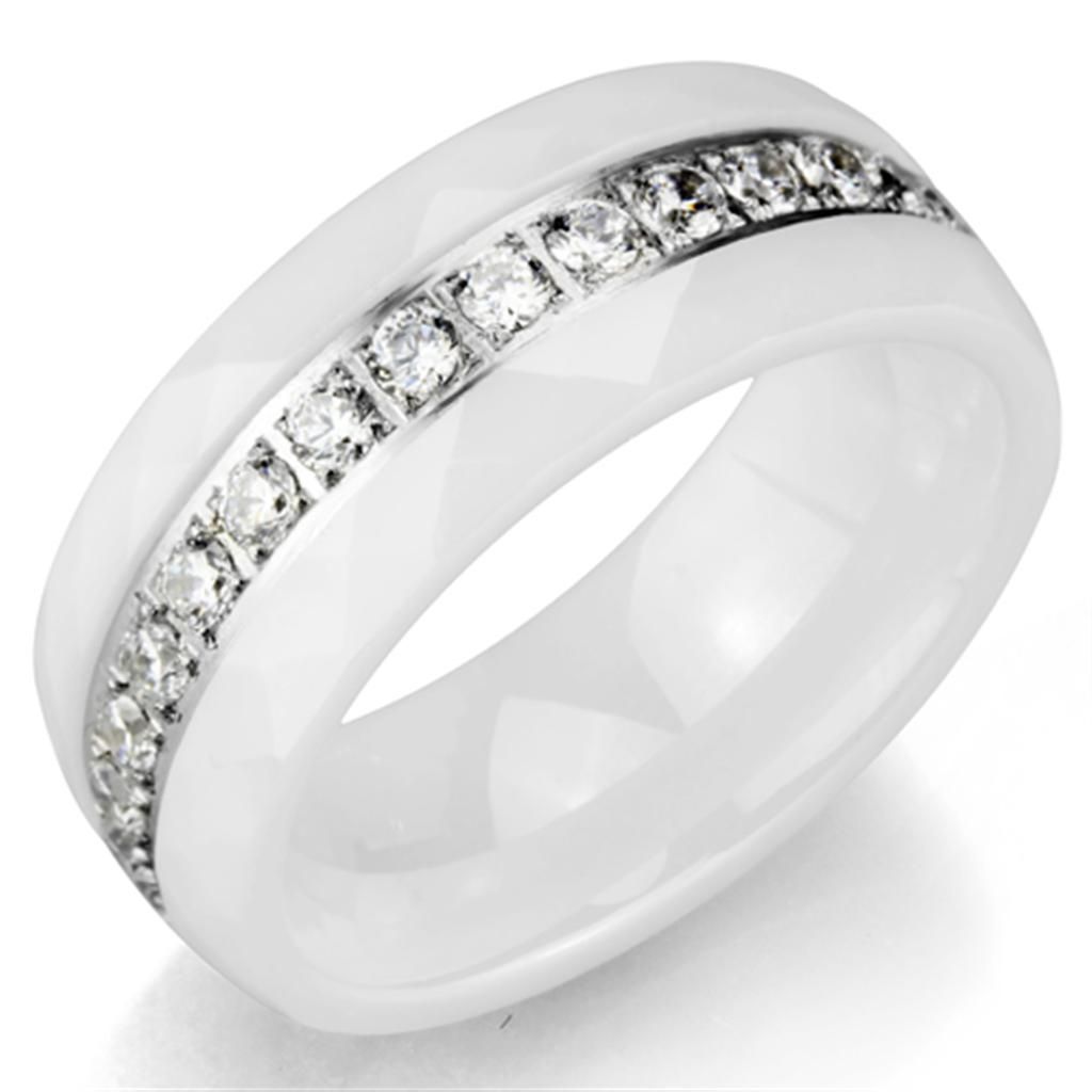 3W983 - High polished (no plating) Stainless Steel Ring with Ceramic in White - Grocery