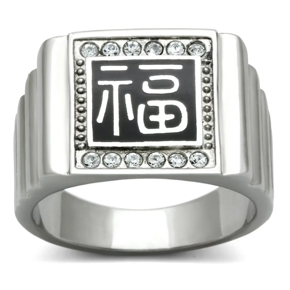TK329 - High polished (no plating) Stainless Steel Ring with Top Grade Crystal in Clear - Grocery
