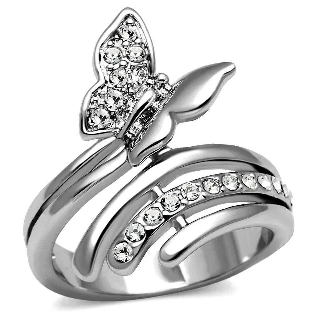 TK2875 - High polished (no plating) Stainless Steel Ring with AAA Grade CZ in Clear - Grocery