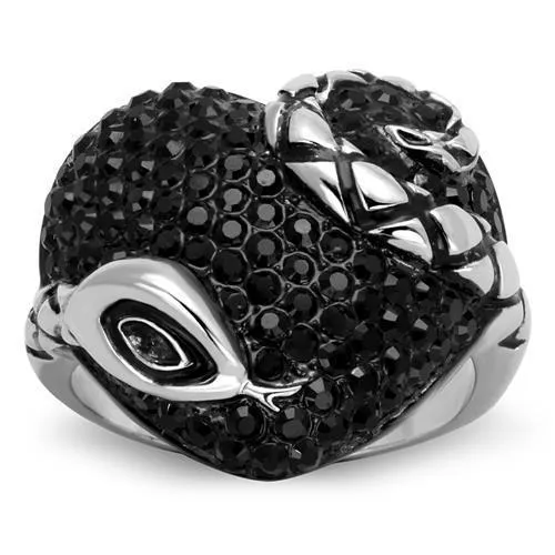 TK1788 - Two-Tone IP Black (Ion Plating) Stainless Steel Ring with Top Grade Crystal in Jet - Grocery
