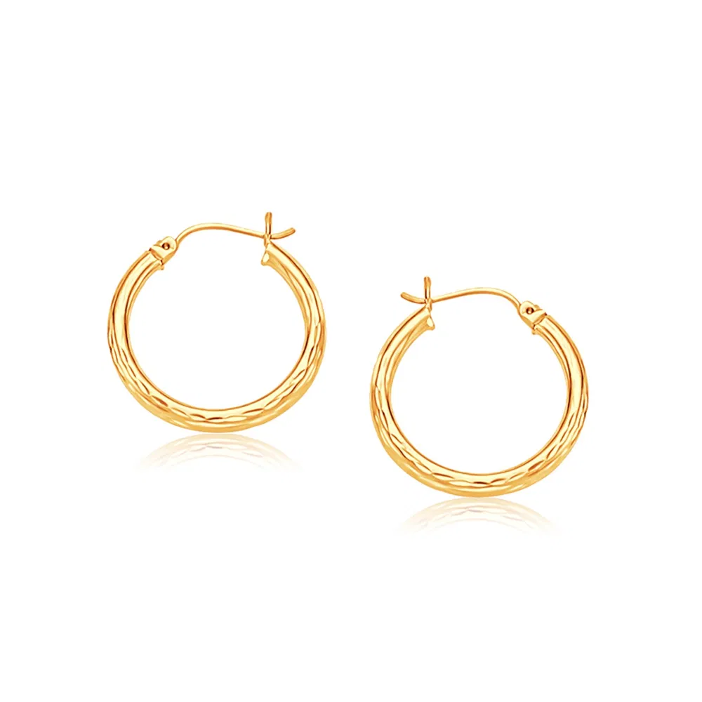 14k Yellow Gold Hoop Earring with Diamond-Cut Finish(3x25mm) - Grocery