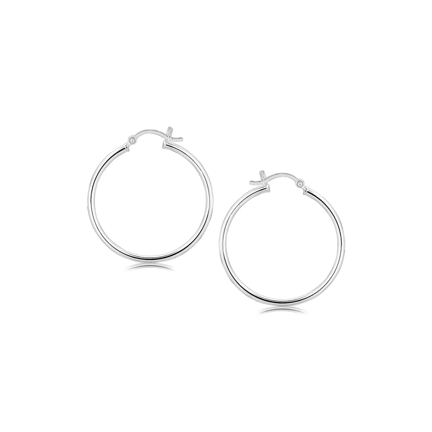 Sterling Silver Thin Polished Hoop Style Earrings with Rhodium Plating (2x30mm) - Grocery