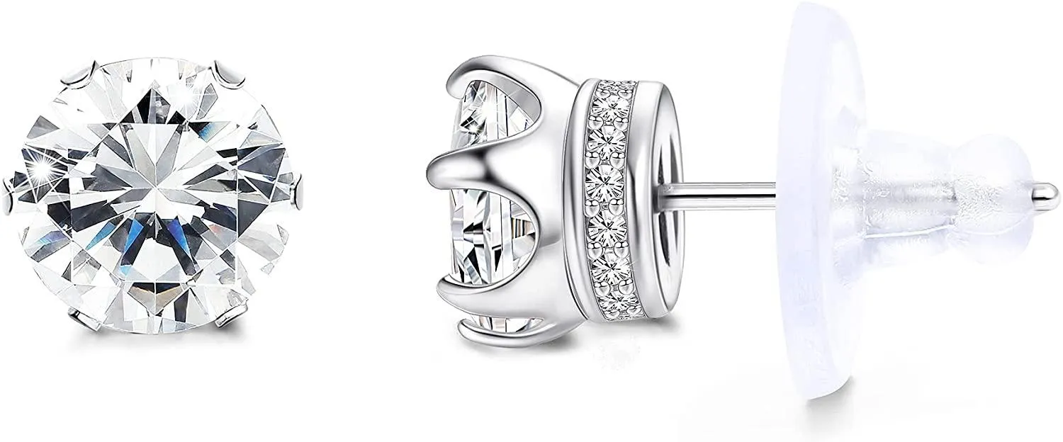 14K Gold Plated 925 Sterling Silver Stud Earrings for Women Men Hypoallergenic Cubic Zirconia Stud Earrings - Grocery