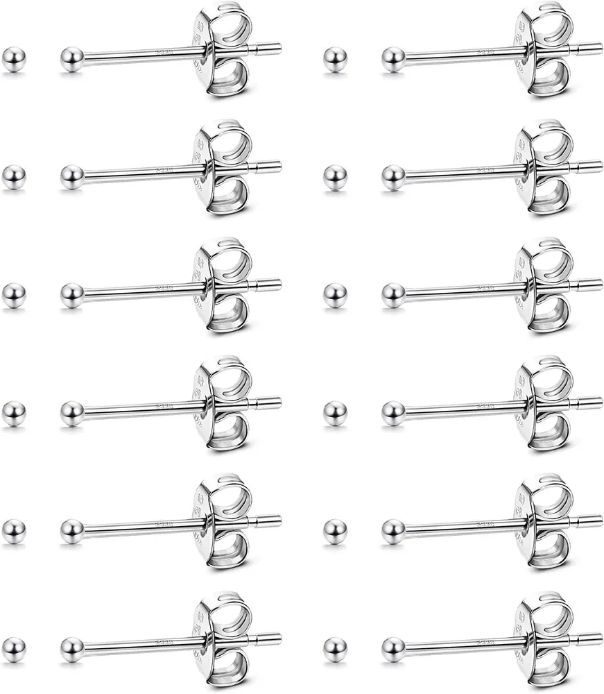 12 Pairs Ball Stud Earrings Set 925 Sterling Silver Earrings Women Men Special Tiny Earrings - Grocery