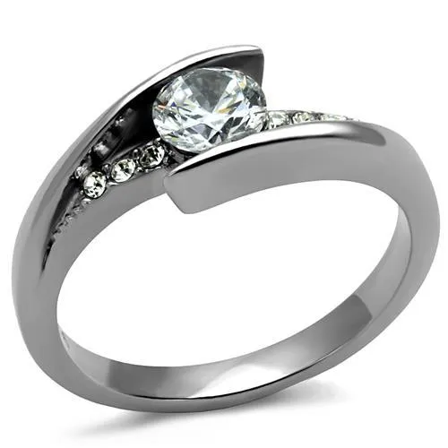 TK2833 - High polished (no plating) Stainless Steel Ring with AAA Grade CZ in Clear - Grocery