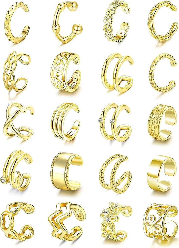 20PCS Ear Cuff Earrings Set Adjustable for Women Stainless Non-Piercing Cartilage Clip On Wrap Earring Fake Helix Cartilage Cuffs Fake Lip Nose Ring - Grocery