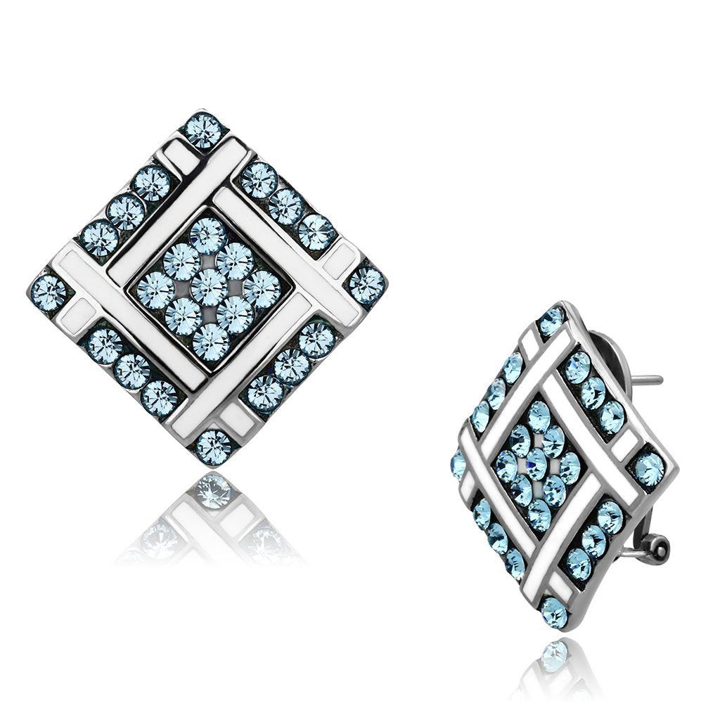 TK850 - High polished (no plating) Stainless Steel Earrings with Top Grade Crystal in Sea Blue - Grocery