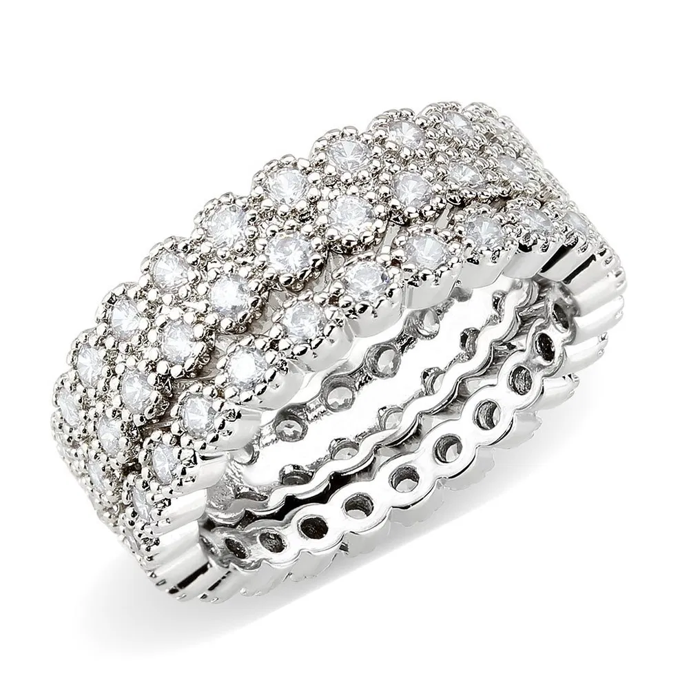 3W1605 - Rhodium Brass Ring with AAA Grade CZ in Clear - Grocery