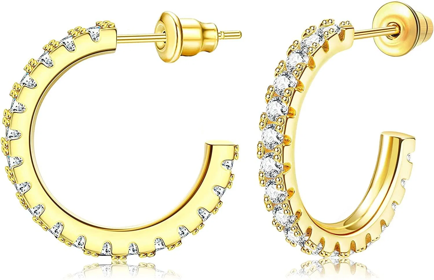 18K Gold Plated Half Hoop Earrings for Women Cubic Zirconia Medium Hoops 15MM 30MM 50MM Lightweight Hoop Earrings Open Large Hoop Earrings - Grocery