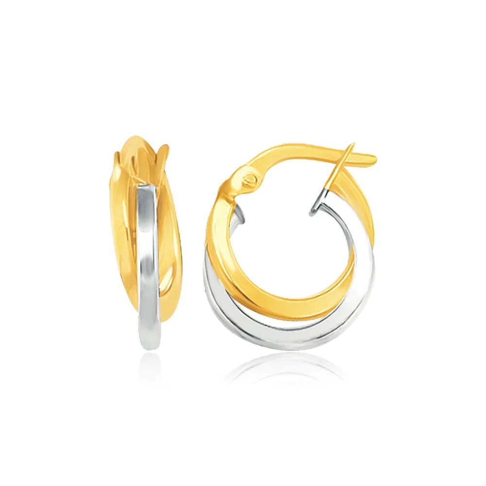 14k Two Tone Gold Earrings in Double Round Hoop Style - Grocery