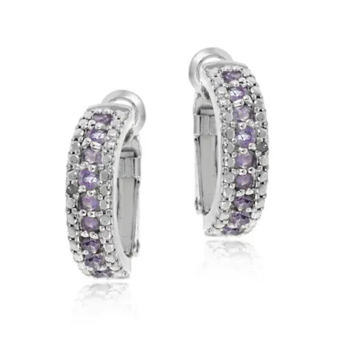 Sterling Silver Amethyst & Diamond Half Hoop Earrings - Grocery