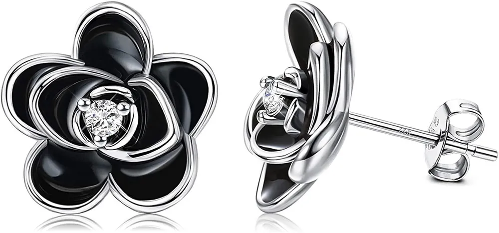 925 Sterling Silver Rose Stud Earrings White Gold Plated Flower Earrings Sterling silver for Women Gift - Grocery