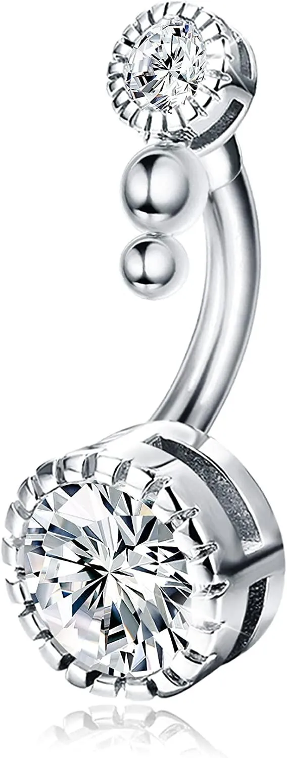 Stainless 14G Belly Button Rings for Women Round Austrian Zirconia Belly Navel Rings Short Belly Piercing Jewelry - Grocery