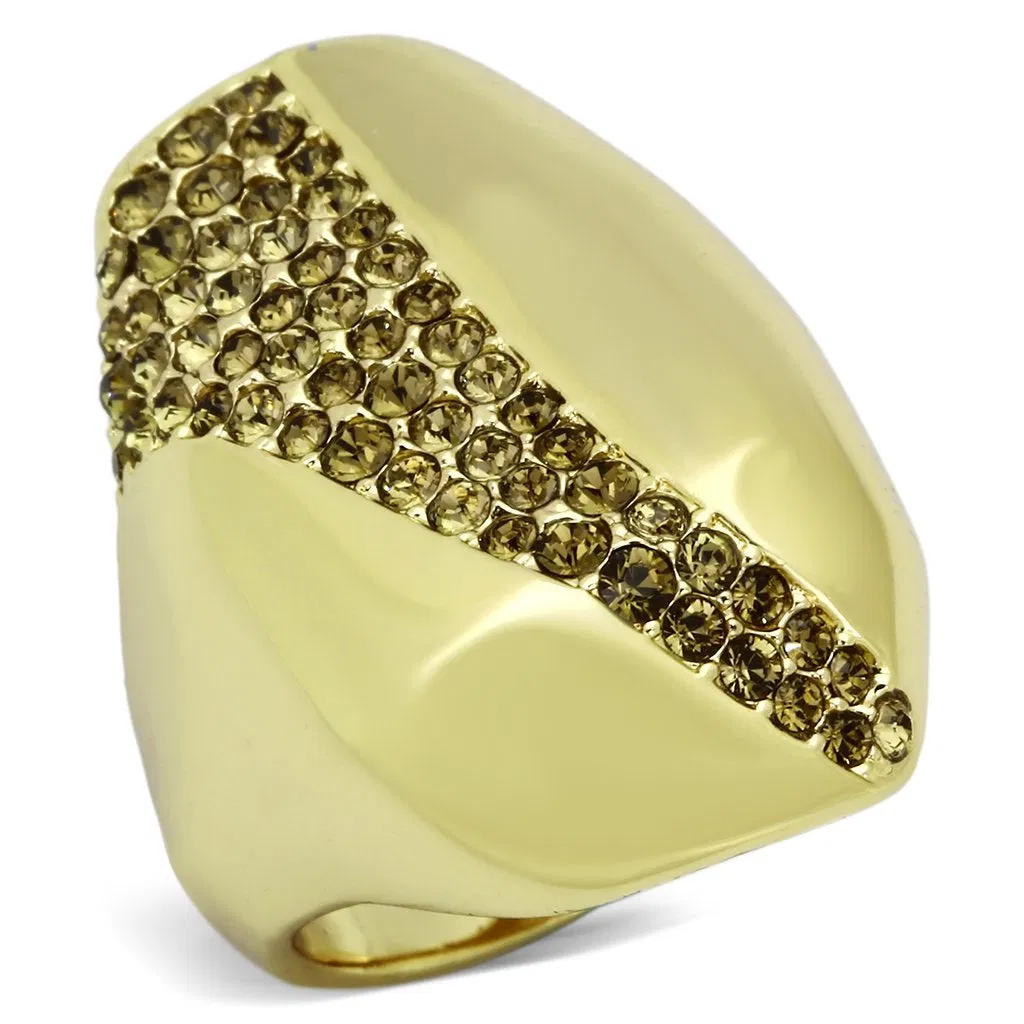 TK854 - IP Gold(Ion Plating) Stainless Steel Ring with Top Grade Crystal in Smoked Quartz - Grocery