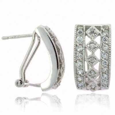 Sterling Silver CZ Half Hoop Earrings - Grocery