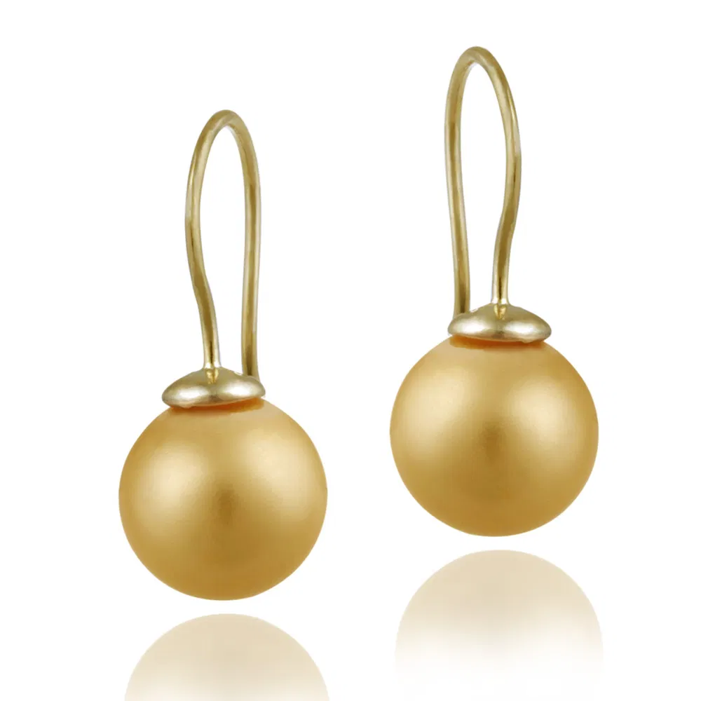 18K Gold over Sterling Silver 10mm Peach Shell Pearl Drop Earrings - Grocery