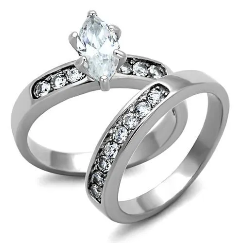 TK1319 - High polished (no plating) Stainless Steel Ring with AAA Grade CZ in Clear - Grocery