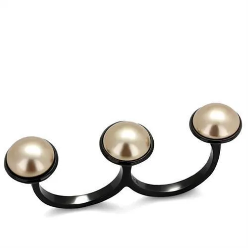 TK2104 - IP Black(Ion Plating) Stainless Steel Ring with Synthetic Pearl in Metallic Light Gold - Grocery