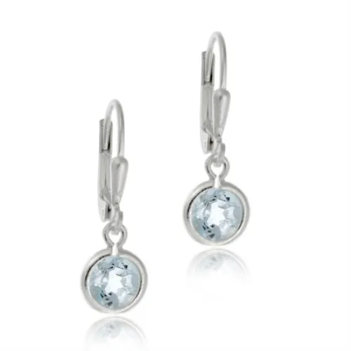Sterling Silver Blue Topaz Round Dangle Earrings - Grocery