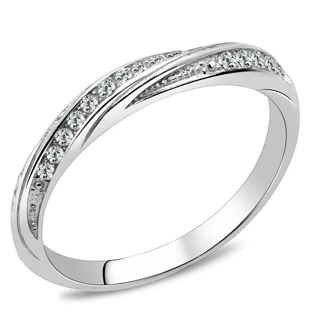 TK3259 - High polished (no plating) Stainless Steel Ring with AAA Grade CZ in Clear - Grocery