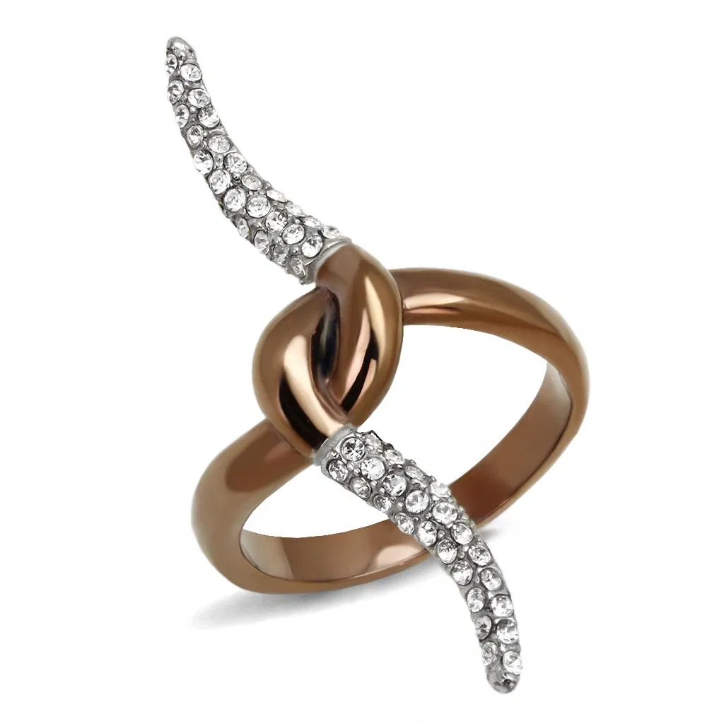 TK2991 - Two Tone IP Light Brown (IP Light coffee) Stainless Steel Ring with Top Grade Crystal in Clear - Grocery