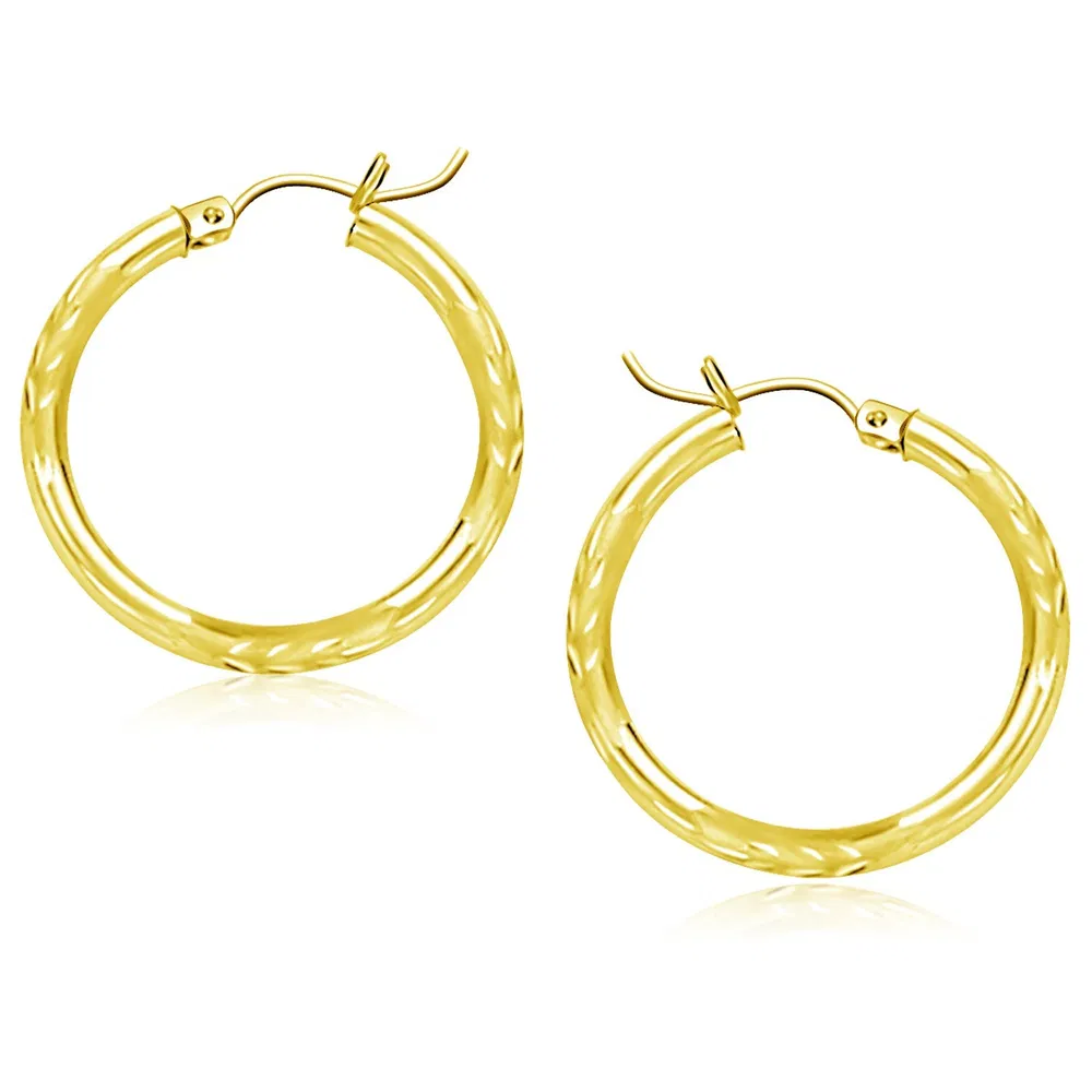 10k Yellow Gold Diamond Cut Hoop Earrings (3x25mm) - Grocery
