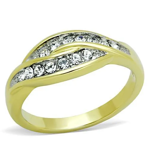 TK1704 - Two-Tone IP Gold (Ion Plating) Stainless Steel Ring with Top Grade Crystal in Clear - Grocery