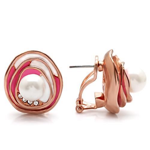 1W123 - Rose Gold Brass Earrings with Synthetic Pearl in White - Grocery