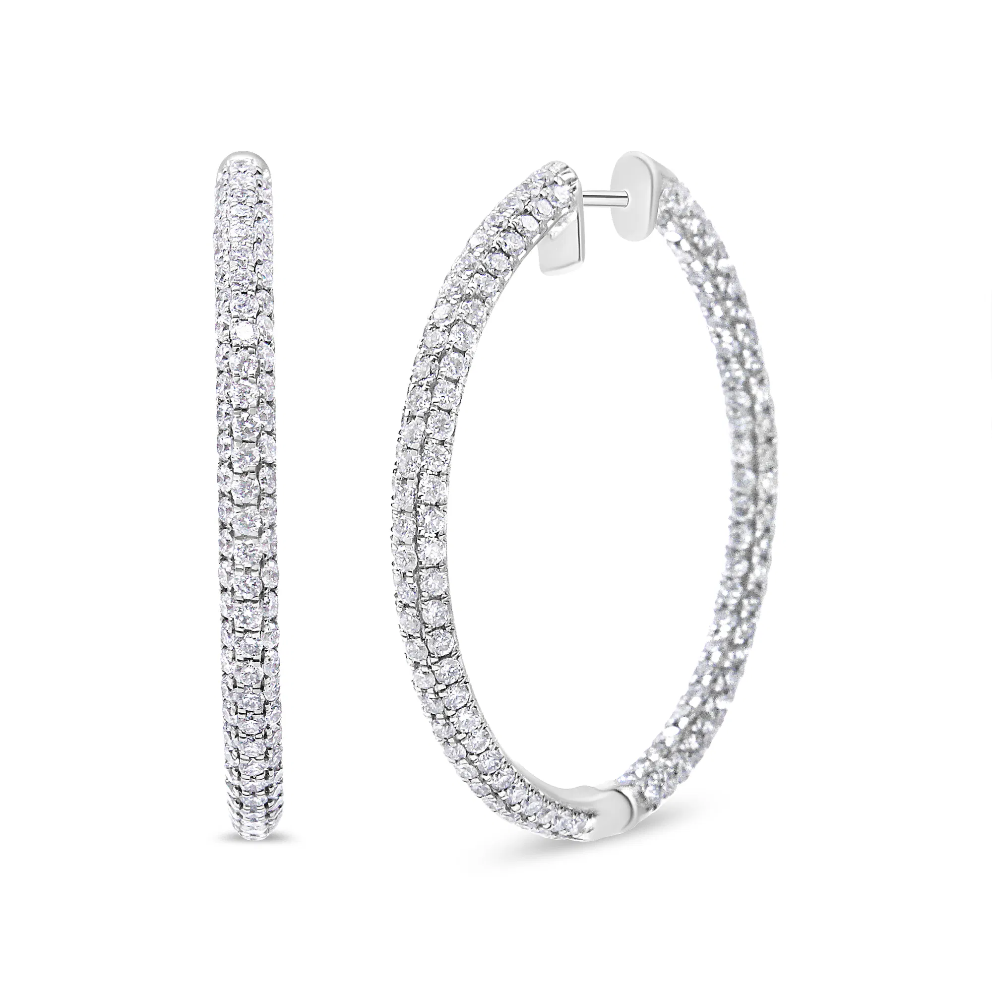 14K White Gold 3 1/2 Cttw Lab Grown Pave Set Diamond Eternity Inside Out Hoop Earrings (G-H Color, SI1-SI2 Clarity) - Grocery