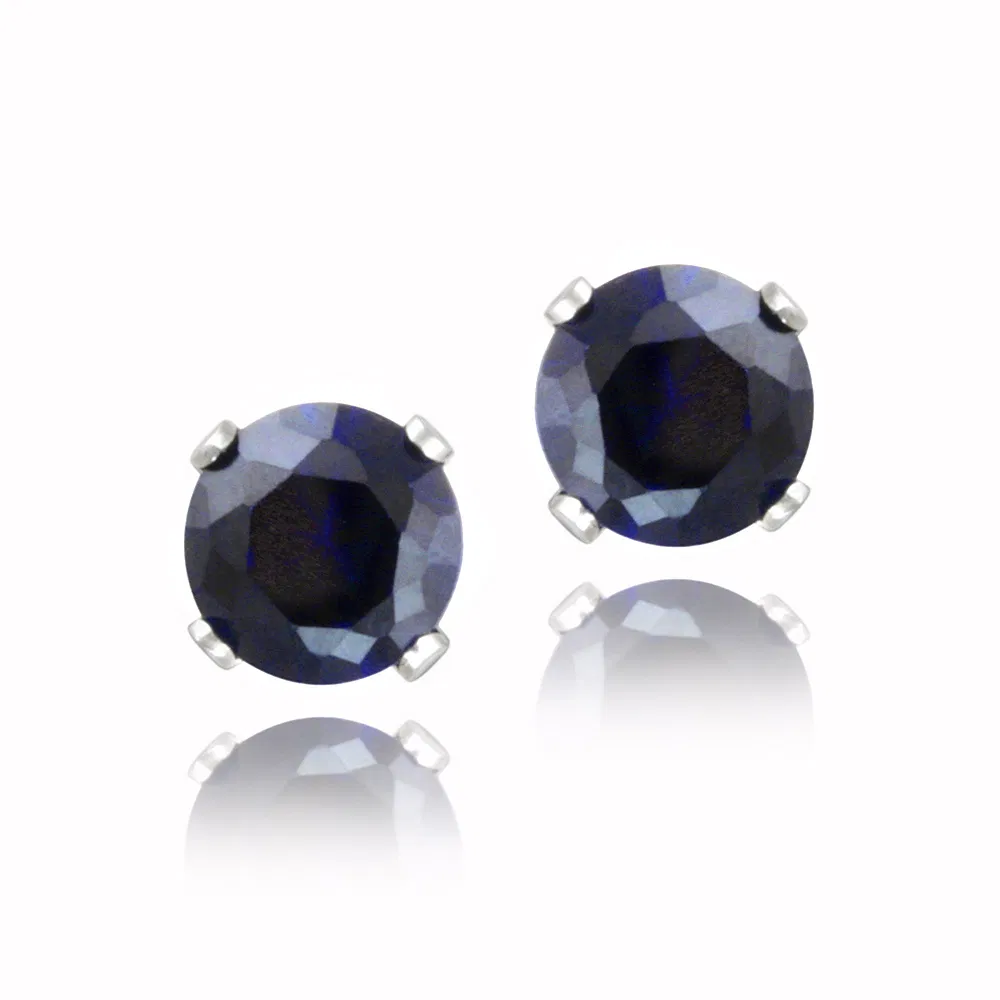 Sterling Silver 1.2ct Created Blue Sapphire Stud Earrings, 5mm - Grocery