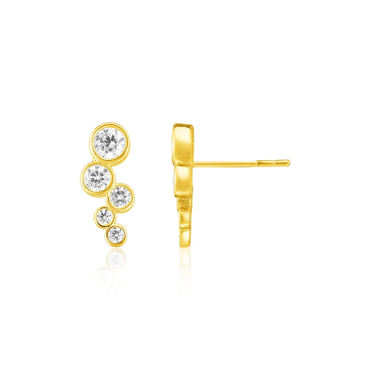 14k Yellow Gold Climber Post Earrings with Circles and Cubic Zirconias - Grocery