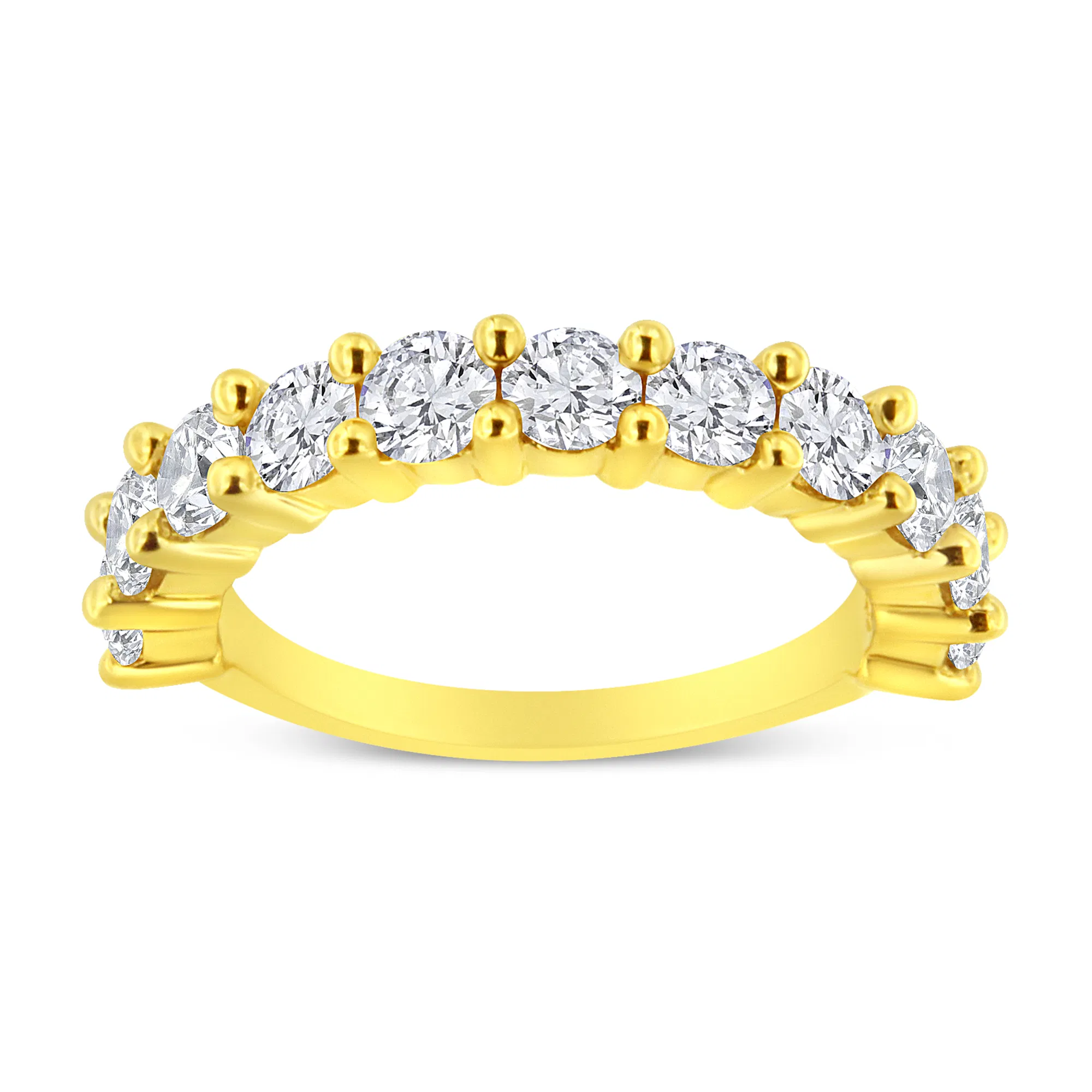 14K Yellow Gold Plated .925 Sterling Silver 1.00 Cttw Round-Cut Diamond 11 Stone Wedding Band Ring (J-K Color, I1-I2 Clarity) - Grocery