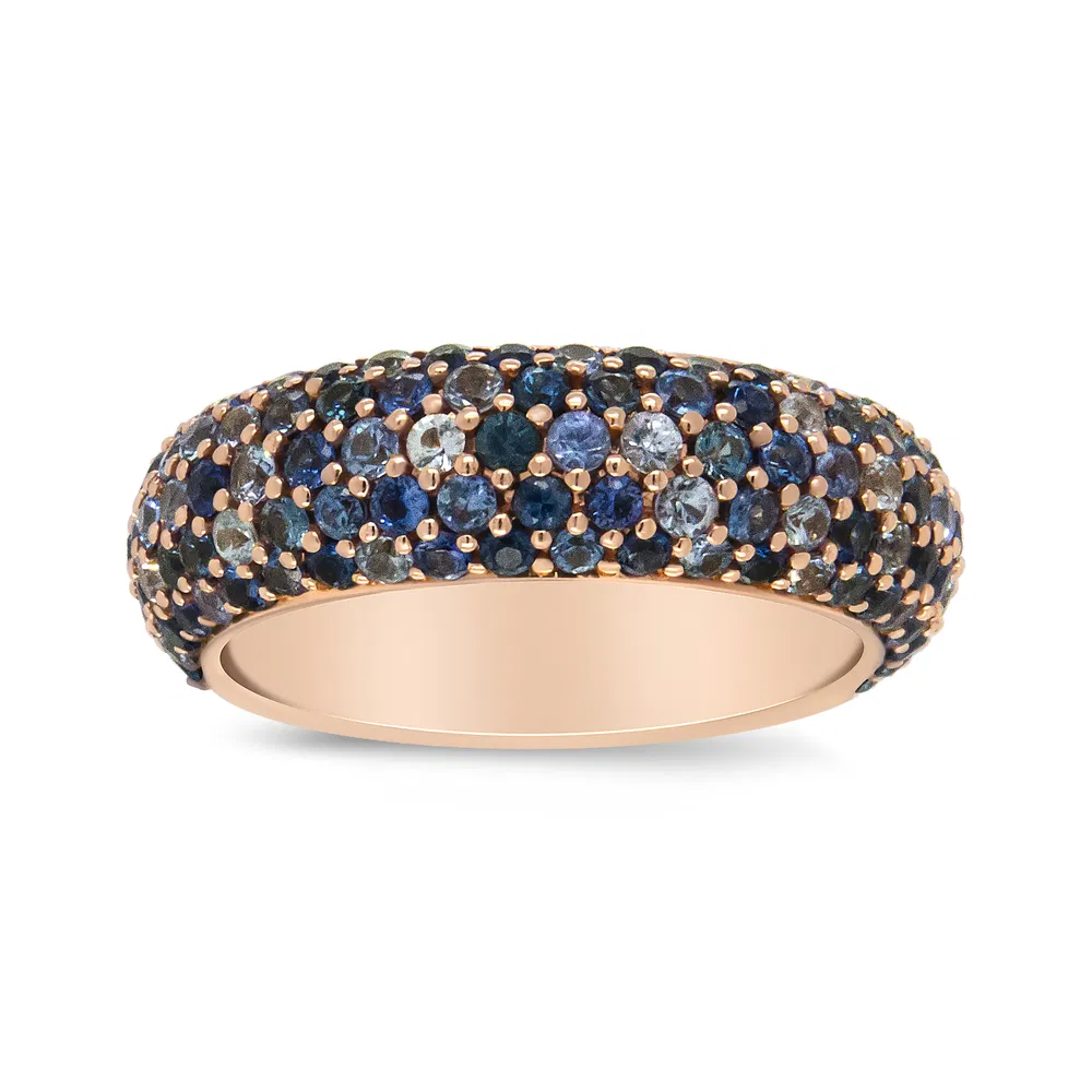 18K Rose Gold Multi Row Blue Sapphire Domed Top Band Ring - Ring Size 7 - Grocery