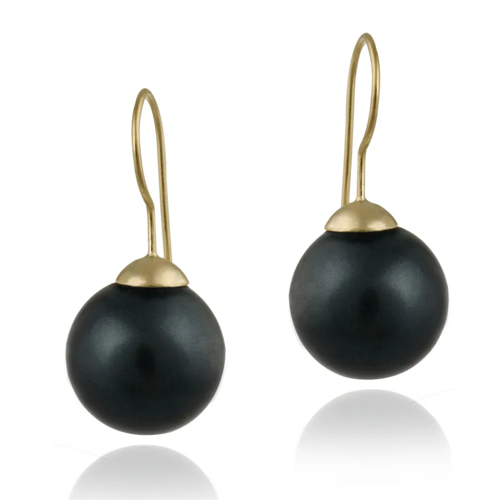18K Gold over Sterling Silver 16mm Dark Blue Shell Pearl Drop Earrings - Grocery