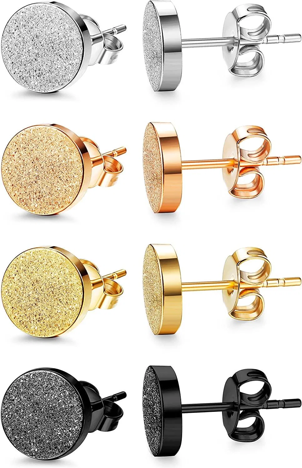 4 Pairs Stainless Stud Earrings for Men Women Ear Piercing 8mm - Grocery