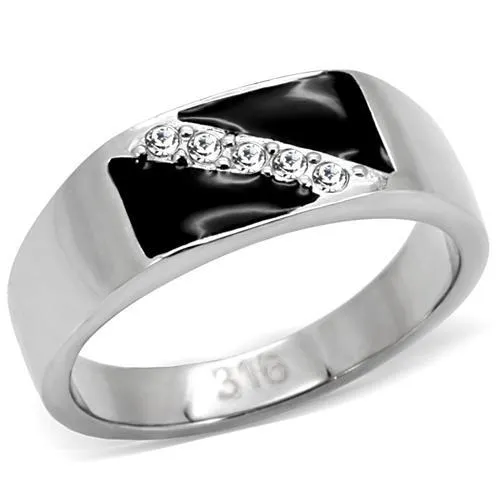 TK414701 - High polished (no plating) Stainless Steel Ring with Top Grade Crystal in Clear - Grocery