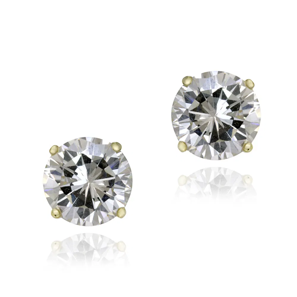 18K Gold Plated CZ Round Stud Earrings, 8mm - Grocery