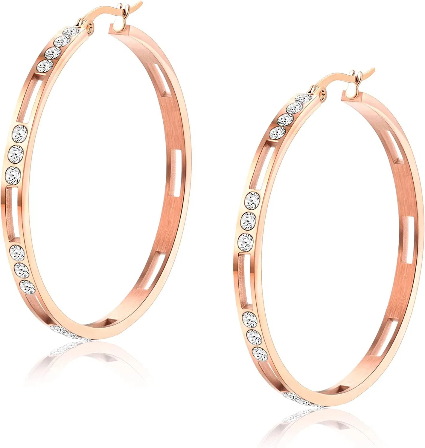 Women Large Hoop Earrings Cubic Zirconia Big Hoop Pierced Earrings Stainless 45MM - Grocery