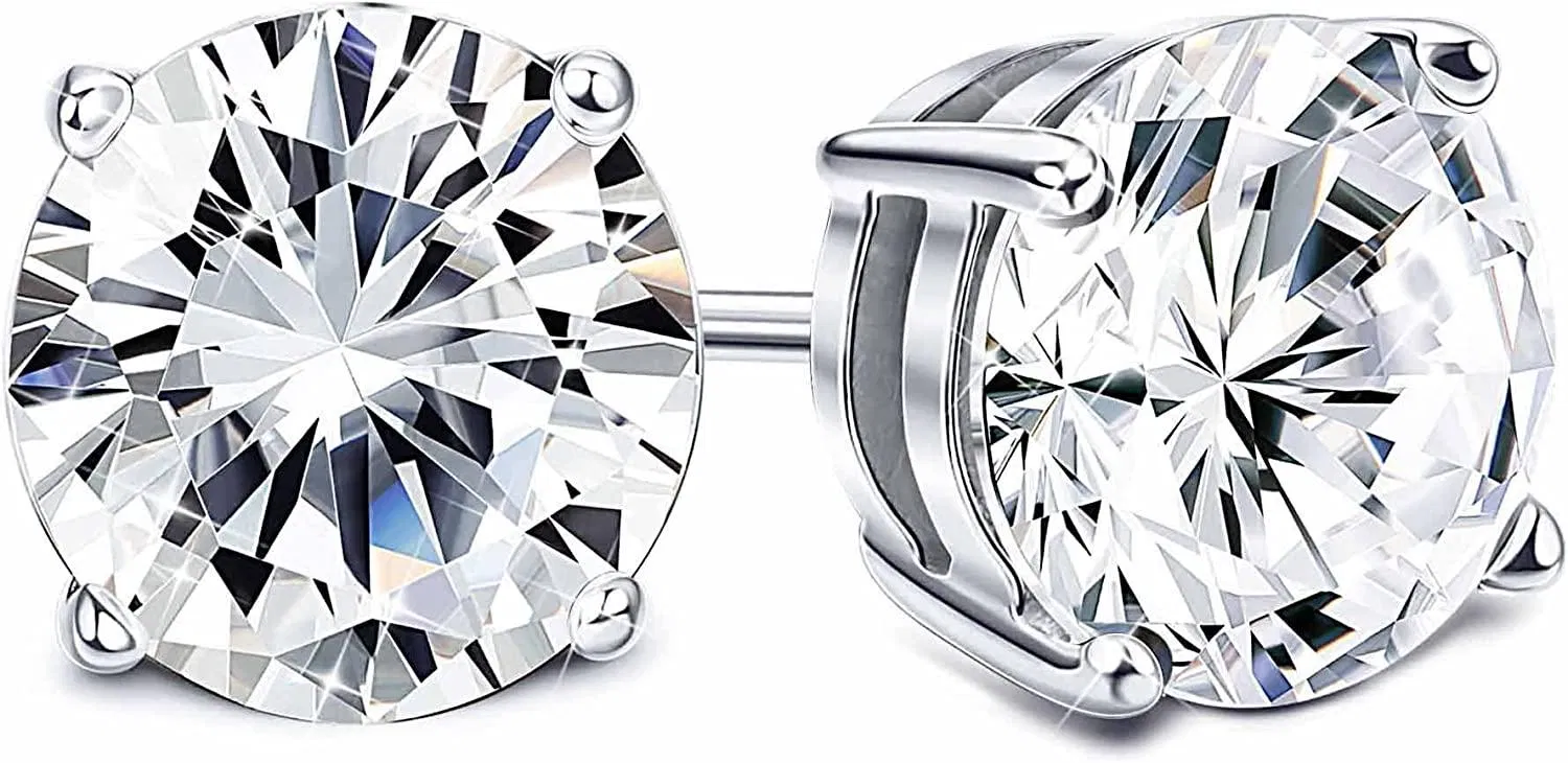 Set with Swarovski Zirconia Stud Earrings for Women Made of Sterling Round-Cut 4-Prongs CZ 1.00cttw~8.00cttw Hypoallergenic - Grocery