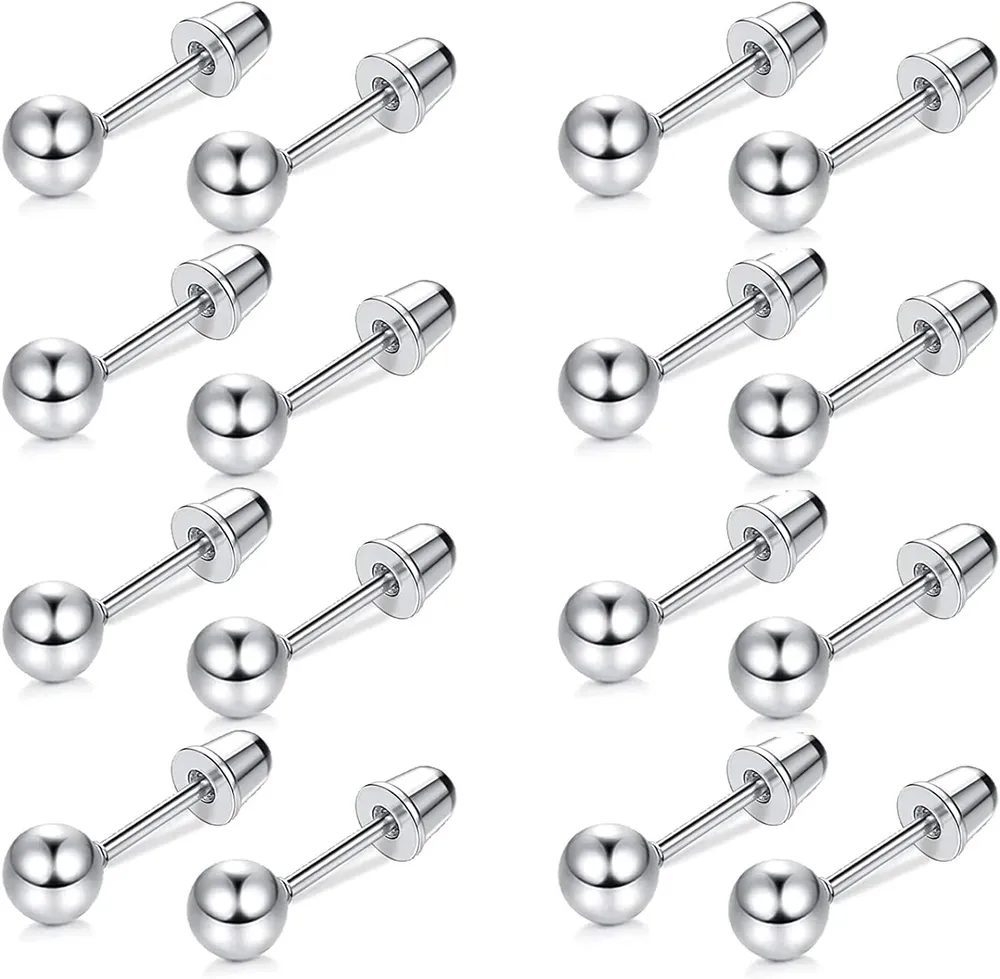 8 Pairs 20G Cartilage Stud Earrings Stainless Round Ball Barbell Earrings for Women Men Screwback Ear Piercing 6MM - Grocery