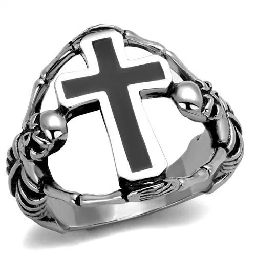 TK2313 - High polished (no plating) Stainless Steel Ring with Epoxy in Jet - Grocery