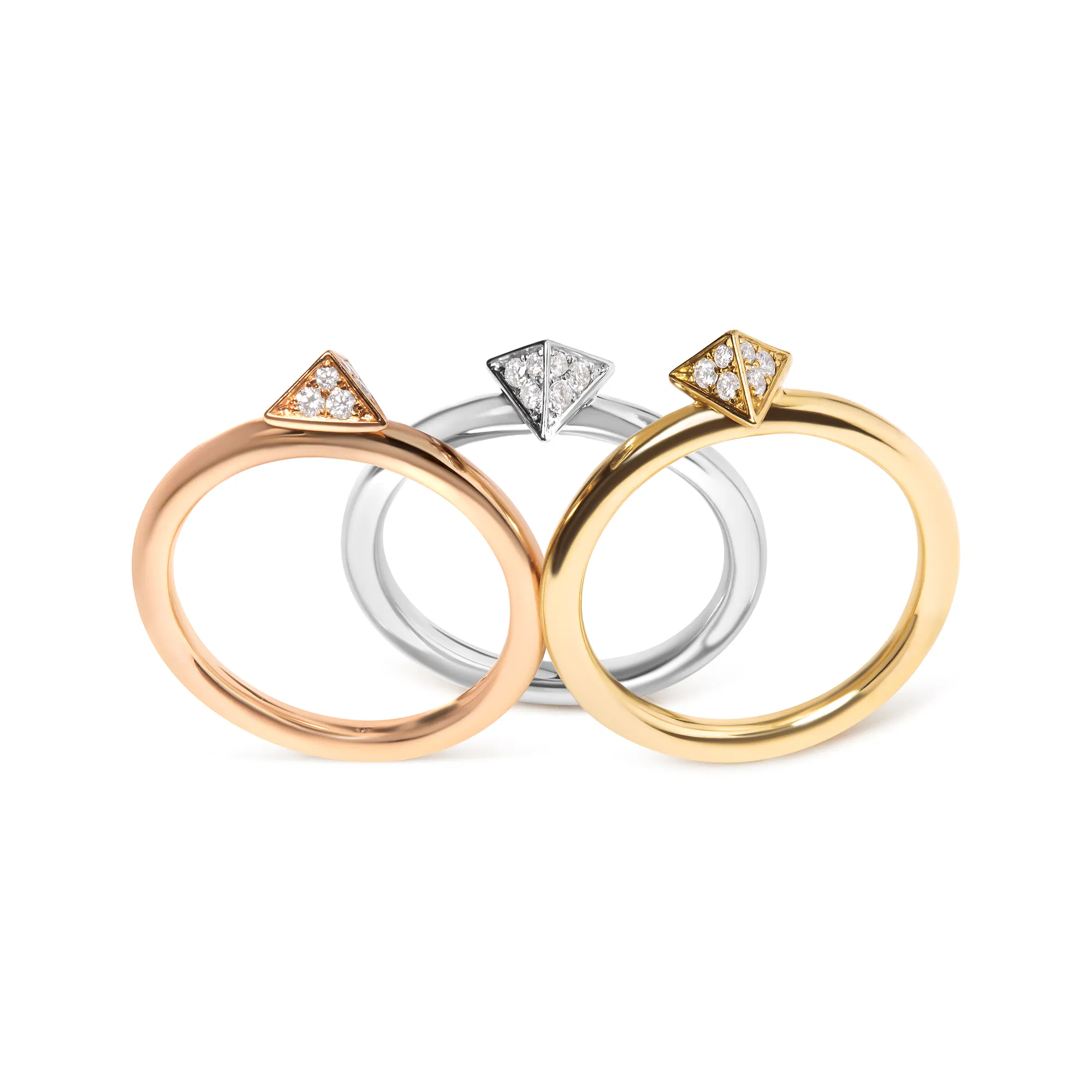 14K Tri Color Gold 1/3 Cttw Diamond Pyramid Stackable Band Ring Set (G-H Color, SI1-SI2 Clarity) - Size 7 - Grocery