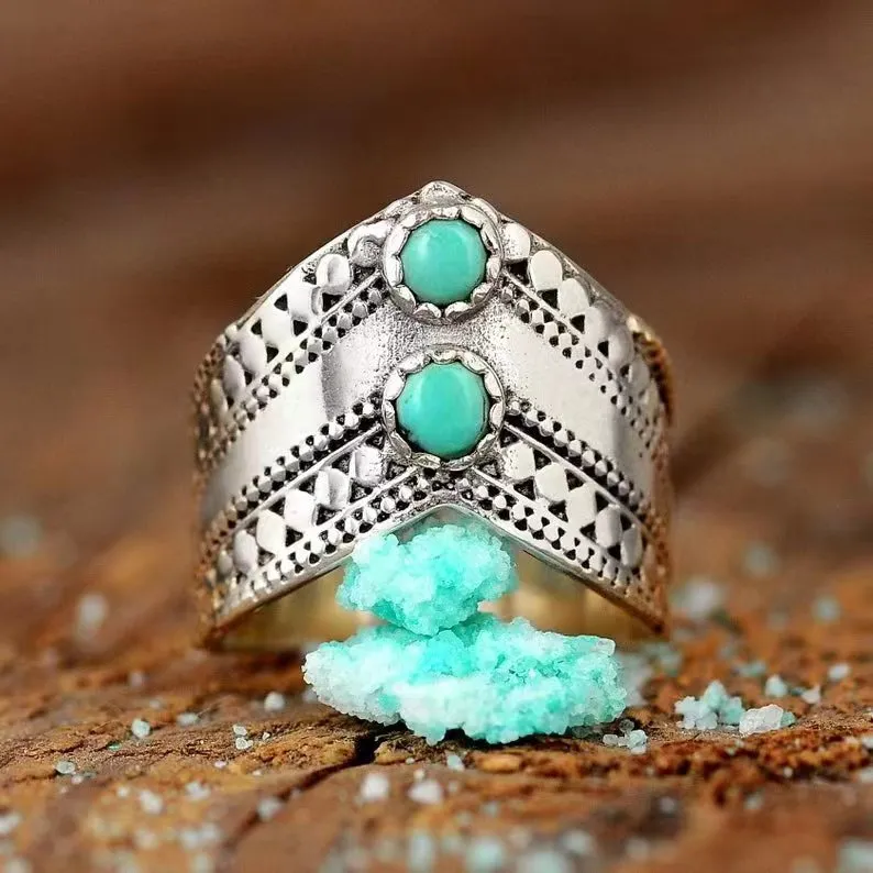 Vintage Bohemian Turquoise Irregular Ring - Grocery